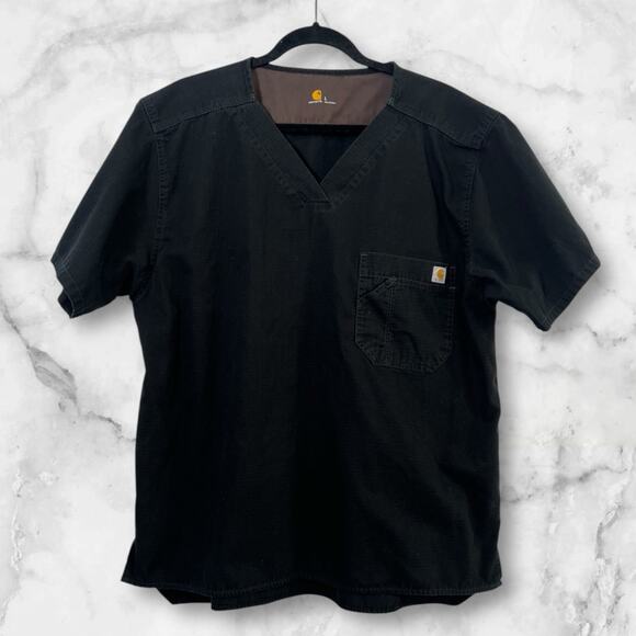 Carhartt Scrub Top Mens LARGE Black V-Neck Utility Medical Front Chest Pocket - Picture 1 of 8
